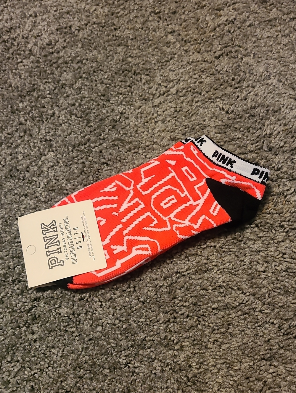 PINK Victoria's Secret Bright Red & Black Ankle Athletic Socks